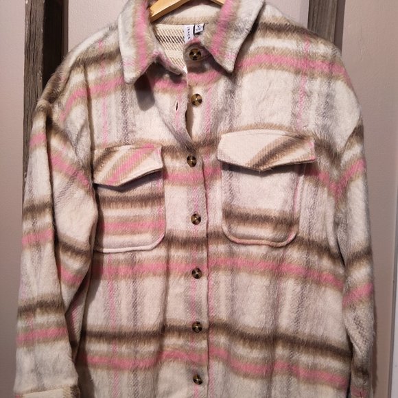 NEW -Brushed Drop Back Shacket Pink & Choc. Mocha Super Soft Jacket - Brand NEW - Picture 2 of 7